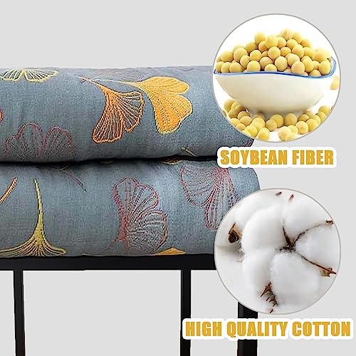 Reversible Ginkgo Quilted Throw Blankets Cotton Muslin Quilted Throw Blankets Soft King Size Throw Blanket Lightweight Breathable Throw Blanket for Couch (59''W*79''L)