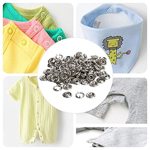 Image of LIMBANI BROTHERS 100 Silver Piece Metal Thickened Snap Fasteners Kit, Five Claw Buckle Set with Hand Pressure Pliers Tool DIY Sewing Buttons Set for Clothing Sewing& Crafting Revat Machine (Silver)