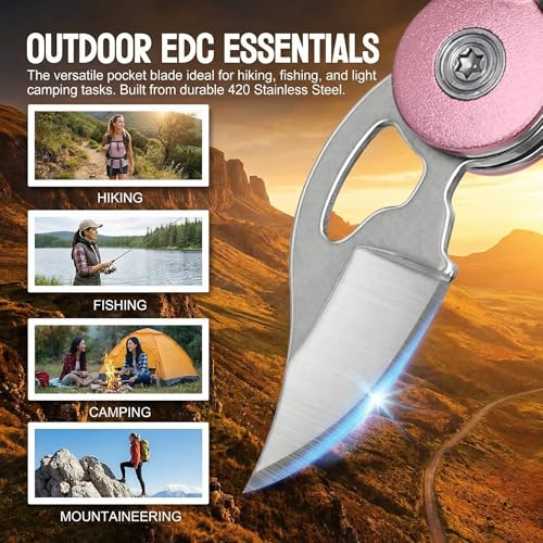 Image of Little World Pink Box Cutter for Women /Girls - Cute Pocket Knife with Keychain, Cute Box Cutter for Women, EDC Keychain Mini Knife, Everyday Carry Utility Tool & Gift (1 Pcs)