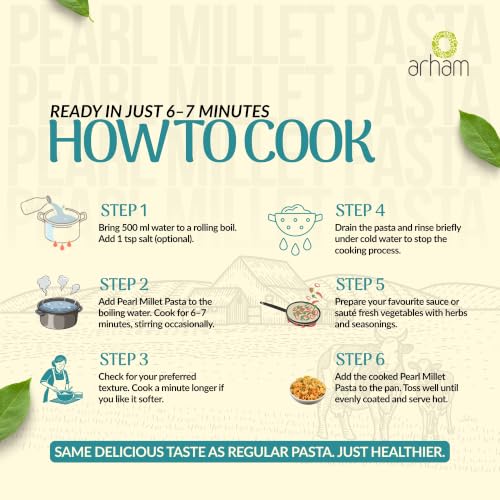Image of Arham Organic Pearl Millet Pasta 180g | Healthy No Maida Pasta | High Fiber & Protein | Non-GMO | No Preservatives | Chemical-Free | Easy & Quick to Cook