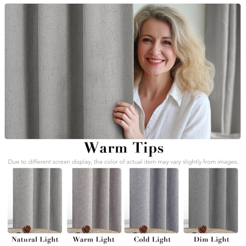 Image of H.VERSAILTEX Blackout Curtains Linen Curtains 120 inches Long 100% Black Out Curtains for Bedroom Windows, Textured Linen Look Draperies Grommet with White Liner, 2 Panels, Dove Gray