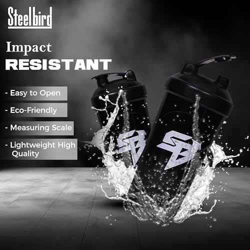 Image of Steelbird Super 700: High-Performance Gym Protein Shaker Bottle - Boost Your Workout! (Black)