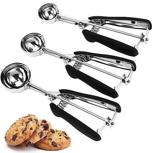 Comparison: Best Cookie Scoop Set 3 Cookie Scoop Set, 3Pcs Ice Cream Scoop, Cookie Scoops for Baking Set of 3, 18/8 Stainless Steel Cookie Scooper for Baking, Ice Cream Scooper with Trigger Release, Cookie Dough Scoop with Non-slip Grip