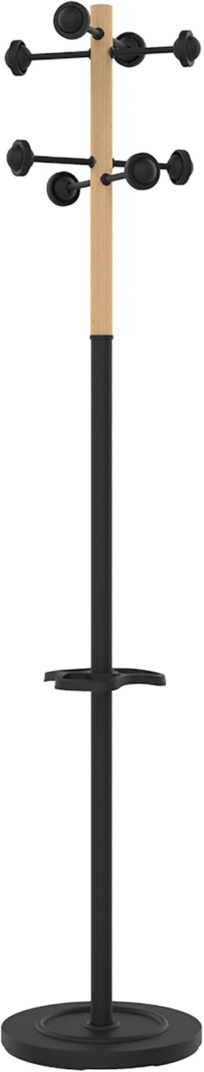 Kos Lighting Accueil Coat/Umbrella Stand with Eight Pegs, Black/Beech Wood (100340701)