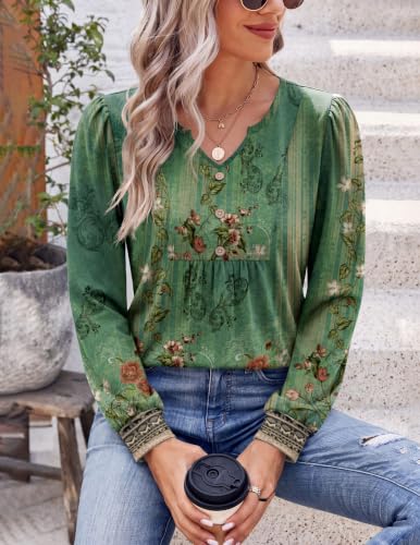 Image of Zeagoo Womens Long Sleeve Tops Fall V Neck Shirt Casual Pleated Tunic Top