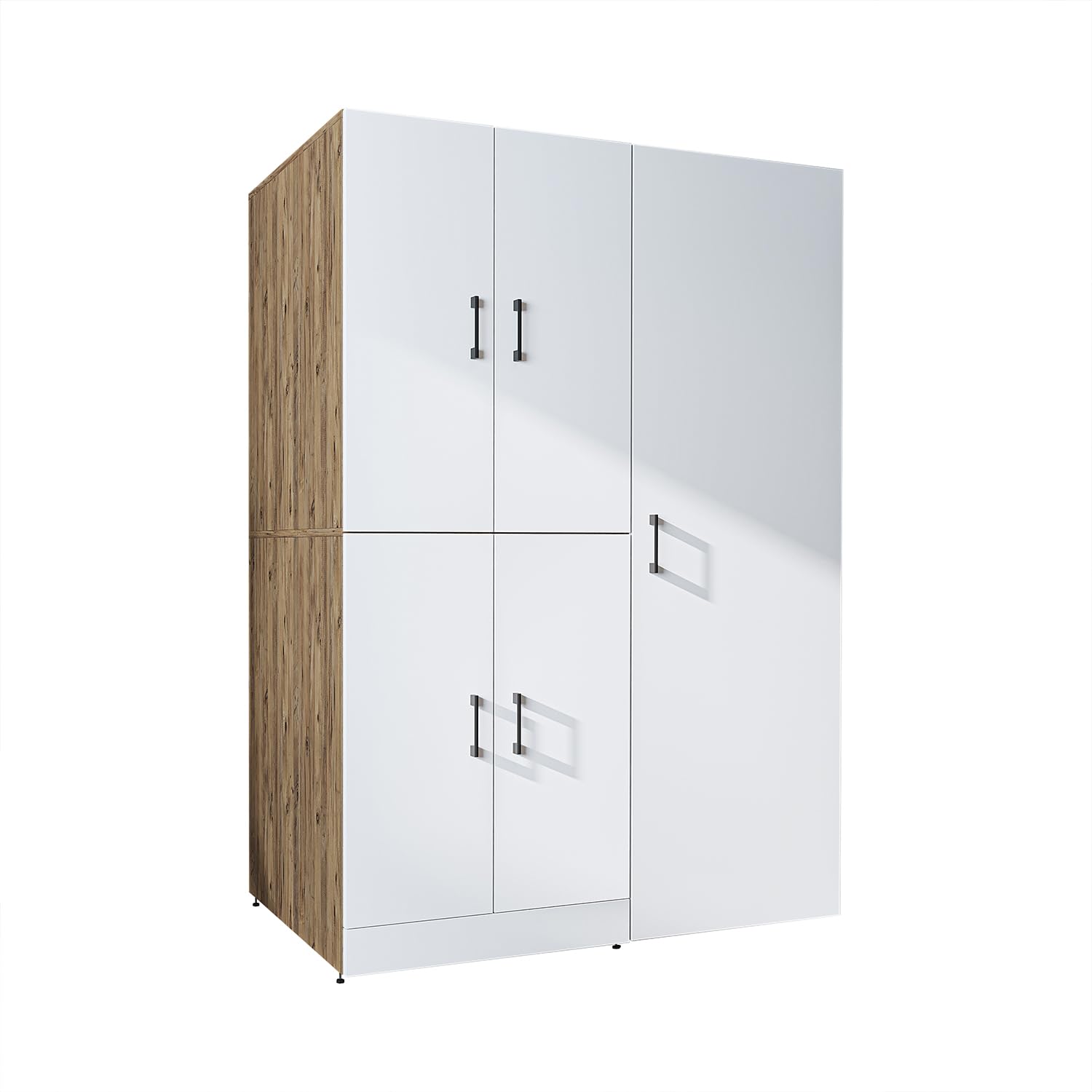 ROOMART Armoire de machine à laver Dora-II - Tour de lavage de 130 cm de large pour machine à laver et sèche-linge (chêne blanc, sans armoire de rangement : 187 x 130 x 73,8 cm)