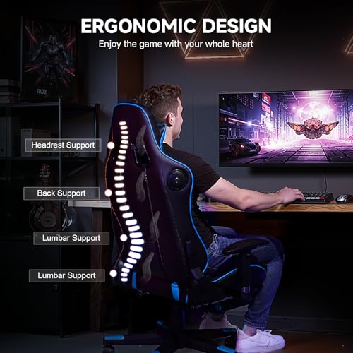 Image of GTPLAYER Gaming Chair,Gamer Chair with Bluetooth and Adjustable Backrest,Seat Height Adjustable Computer Chairs with 3D Armrests,Video Game Chair with Footrest Speakers (Blue)