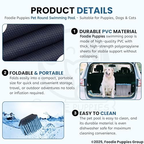 Image of Foodie Puppies Portable Collapsible Dog Swimming Pool - (120 x 30 cm), Bath Tub for Dogs and Cats, Slip-Resistant Pet Wading Pool for Indoor and Outdoor, Durable PVC, Anti-Skid Bottom, Large Size