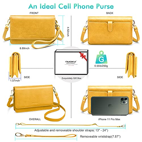 Image of nuoku Women Small Crossbody Bag Cellphone Purse Wallet with RFID Card Slots 2 Straps Wristlet