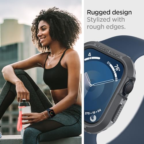 Image of Spigen Rugged Armor Designed for Apple Watch Case Series SE3 /9 /8 /SE2 /7 /6 /SE /5 /4 45mm /44mm Durable TPU Cover - Dark Gray