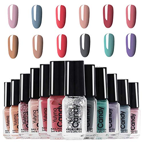 12 Colors Gel Nail Polish Quick Dry Long-lasting Nail Polish Set Green&Pink&Nude Nail Liquid Set DIY Top Coat Nail Polish Glossy Nail Polish Set Eco Friendlyï¼ŒNo Baking set for Women,Girls