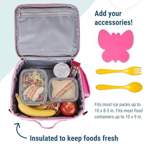 Image of Wildkin Kids ECO rPET Insulated Lunch Box - Keeps Food Hot or Cold, Easy-Clean Lining, Mesh Pockets & BPA-Free - Boys & Girls, Ideal for School, Travel & Daycare - Pink Floral Bloom