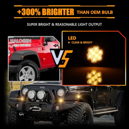 Image of LED Turn Signal & Side Marker Lights for 2007-2019 Wrangler JK, [Upgraded] Smoked Lens Side Bumper Marker Lamps, JK Amber LED Side Markers Turn Signal Lights, 4 PCS