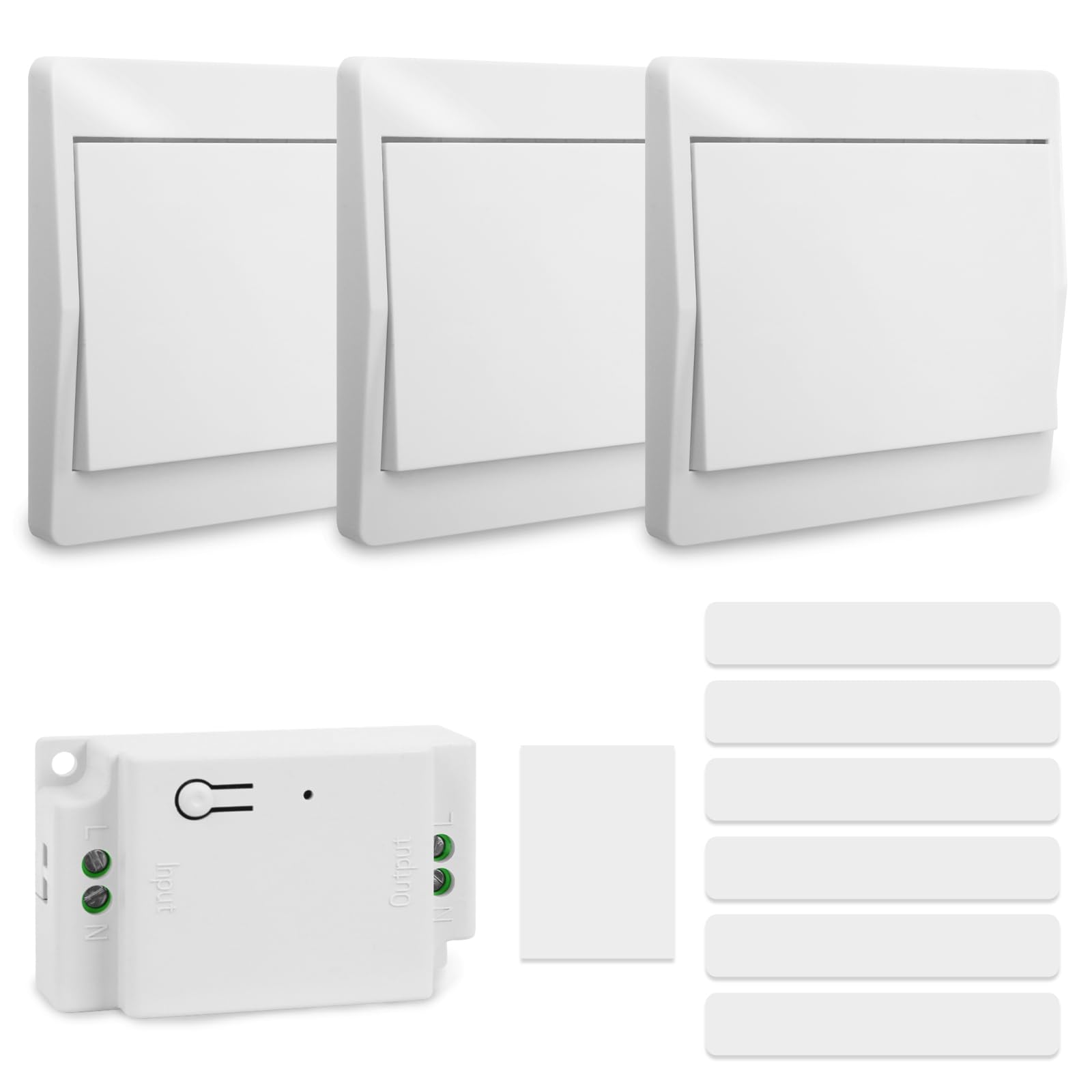 Lot d'interrupteurs sans fil 230 V, auto-alimenté, sans batterie, avec récepteur, 433 MHz, pour salon, cuisine et salle de bain, pas de nouveau câblage, 1 récepteur et 3 interrupteurs