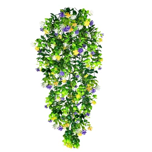 Image of Tdas Artificial Hanging Plants Leaves Eucalyptus Ivy Garlands Plant Greenery Vine Creeper Home Decor Door Wall Balcony Decoration Party Festival - 1 Pcs (Multicolor1)