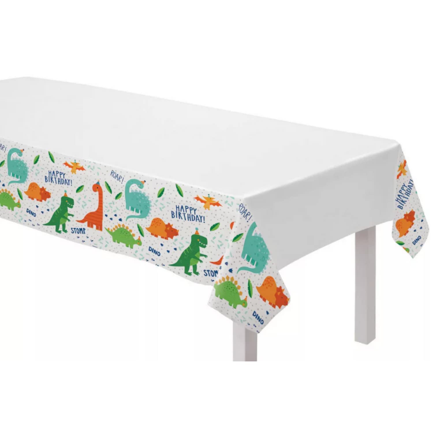 Amscan 572270 Party Dino‑Mite Design Plastic Table Cover-1Pc, Clear White
