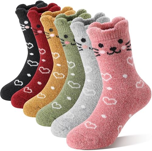Kids Girls Toddlers Merino Wool Cat Socks Thermal Winter Warm Thi...