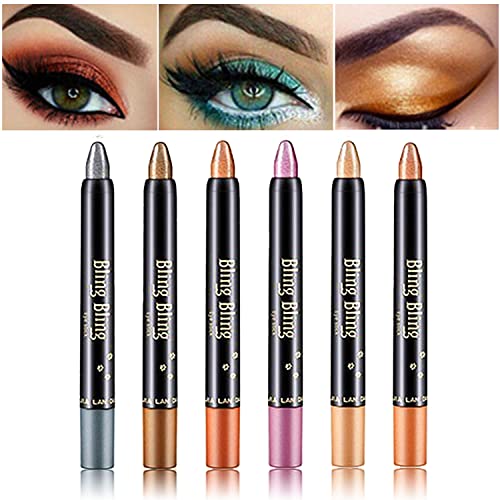 6 Pcs Eye Makeup Crayon,Smudge Eyeshadow Stick Matte and Shimmer Cream Eye Shadow Pencil Crayon,Pro Waterproof Smudge Proof & Long Lasting Starter Eyeshadow Stick Sets