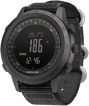 CakCity Military Tactical Watch for Men - Outdoor Sports Watch with Compass, Barometer, Altimeter, Step Counter - Hiking Digital Watch, Nylon , 46mm, Heavy Duty