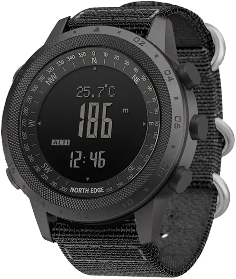 CakCity Relógio tático militar masculino - relógio esportivo ao ar livre com bússola, barômetro, altímetro e contador de passos - relógio de pulso digital de caminhada, nylons, 46mm
