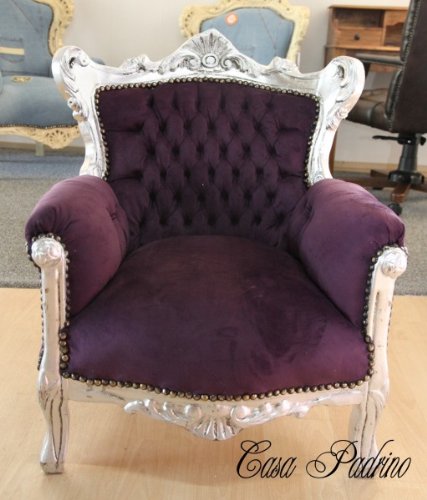 Casa Padrino Baroque Kids Armchair Purple/Silver - Children's Throne Throne Tron - Baroque Furniture