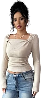 ANNU GLOW Korean Stylish Round Neck Two Side Tie Full Sleeve Top for Women, Slim Fit Trendy Casual & Girls Top