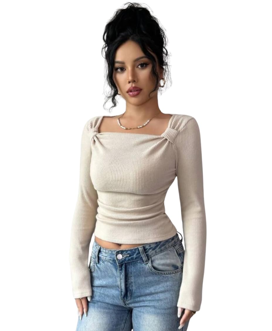 annu glow Korean Stylish Round Neck Two Side Tie Full Sleeve Top for Women, Slim Fit Trendy Casual & Girls Top-picture-22