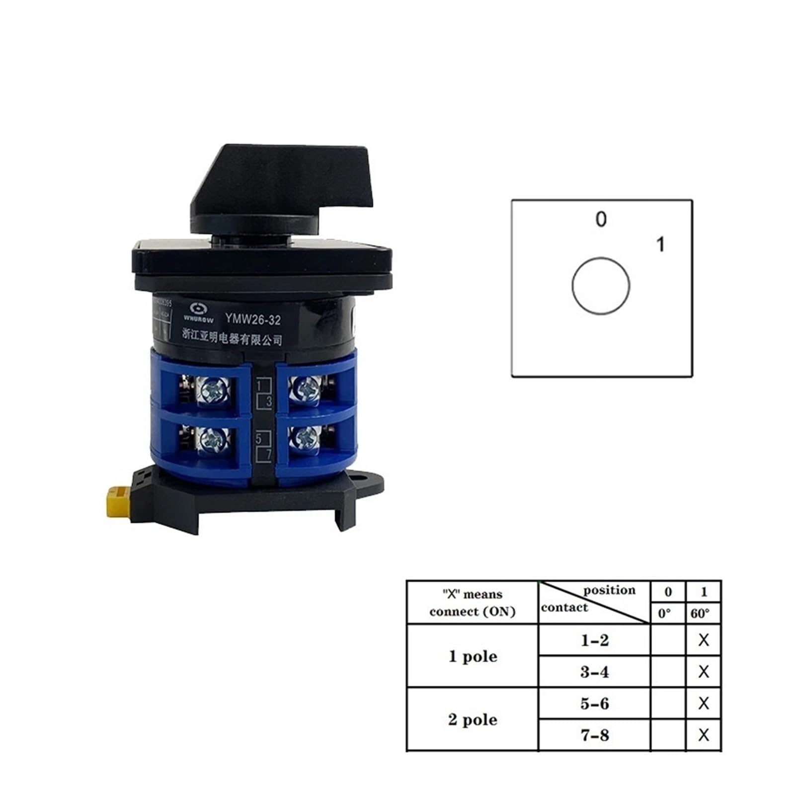 Sélecteur de commande de Circuit de puissance double monté sur Rail 32A 660V LW26-32/2, commutateur à came rotatif à Contact argenté à deux pôles(01)