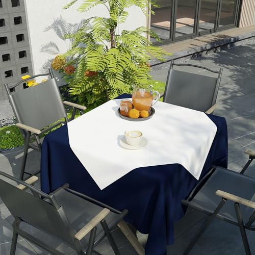 Image of Encasa XO Dining Table Cover Cloth for 4 Seater | 90x90 cm Cotton Canvas Square Table Cloth | Machine Washable Tablecloth for Indoor & Outdoor Use - White Solid Color