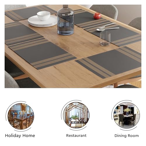 Image of Encasa XO Dining Table Mats Set of 6, Ribbed Cotton Table Mat 46x32 cm | Handmade Heat Resistance Table Placemats, Non Slip, Washable & Durable Place Mat for Centre Table, Living Room Ladder Grey
