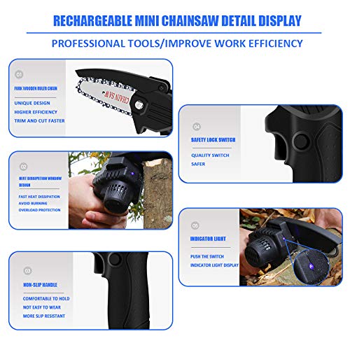Mini Kettensäge mit Akku 4 Zoll Akku handkettensäge Einhand Elektrische Säge mit 2 Akku und 2 Ketten für Gartenbaum AST… – Bild 6