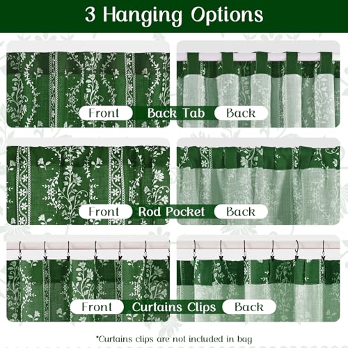 Image of Yinhua Boho Curtains for Living Room 84 Inch Length Vintage Linen Curtains for Bedroom Light Filtering Floral Window Curtain Rod Pocket & Back Tabs Rustic Tassel Drapes with Tiebacks, Olive Green
