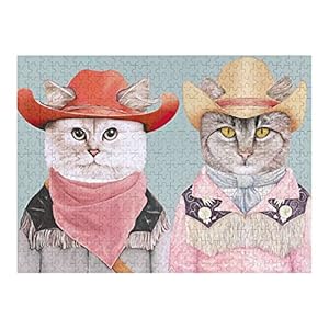 Houten puzzel 500 PCS voor volwassenen en kinderen,Grappige schattige cowboy katten moeilijke uitdaging intellectuele…