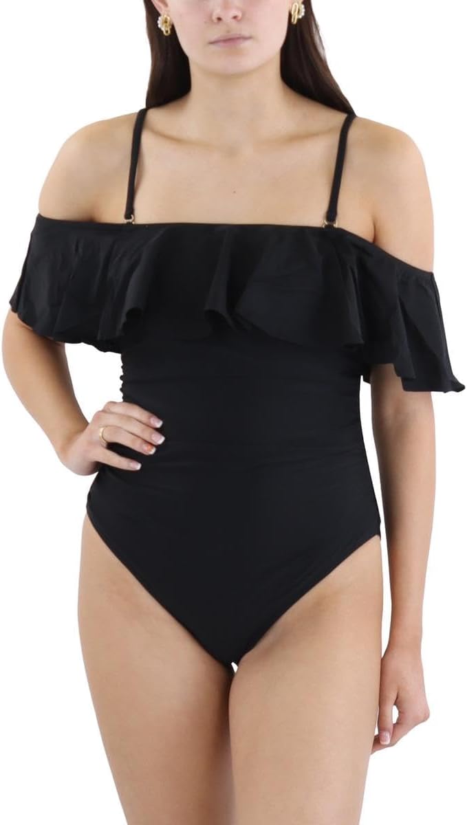 BCBGMAXAZRIA Women's One Piece Swimsuit Off The Shoulder Tummy Control Quick Dry Bathing Suit