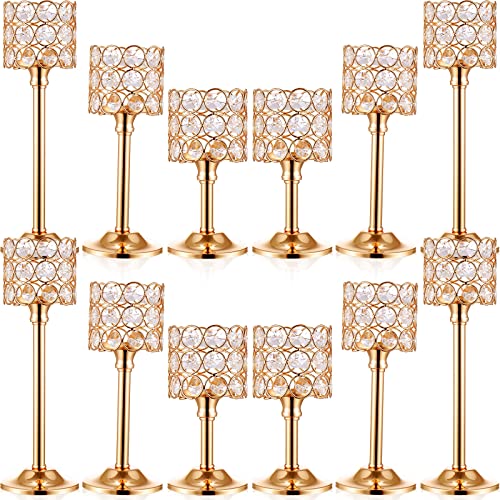Mumufy 12 Pieces Crystal Candle Holders Set 3 Sizes Tall Crystal Wedding Candlestick Holders Pillar...