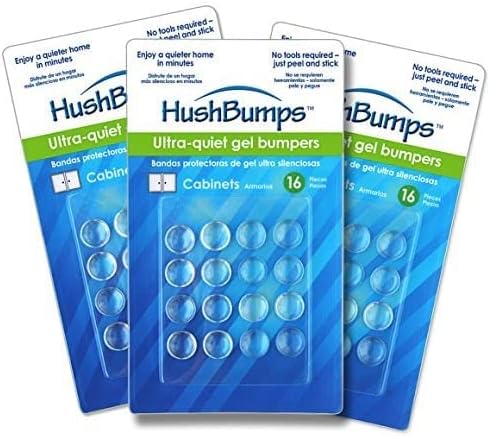 HushBumps Ultra-Quiet Gel Bumpers 3-Pack. Perfect for Cabinets & Drawers. Superior to Common Rubber Bumpers. Provides Soft & Quiet Close. No Tools Required. 48 pcs.