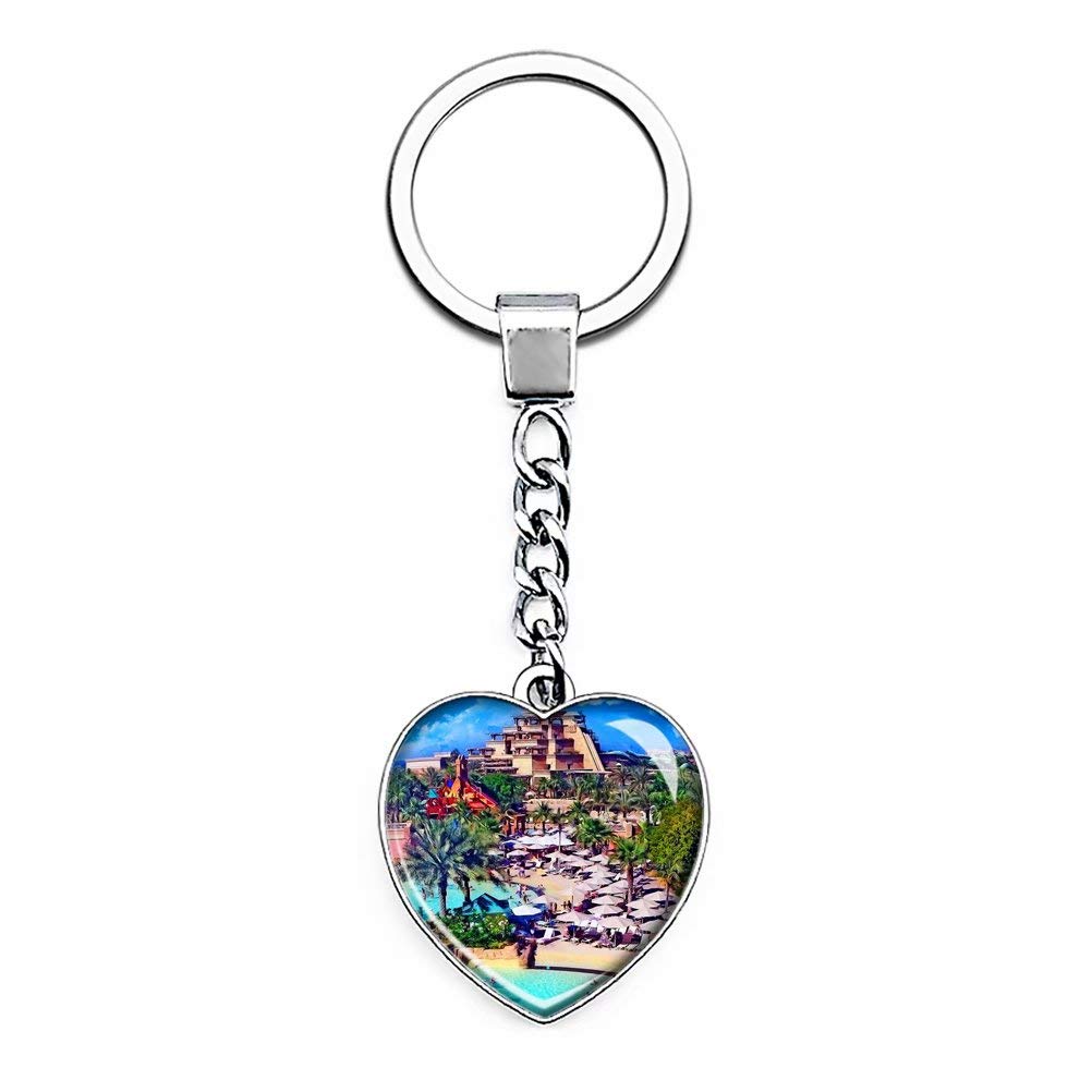 "N/A" UAE The Palm Jumeirah Dubai Keychain Unique Creativity Tourism Souvenir Gift Heart-Shaped Stainless Steel Crystal Chain