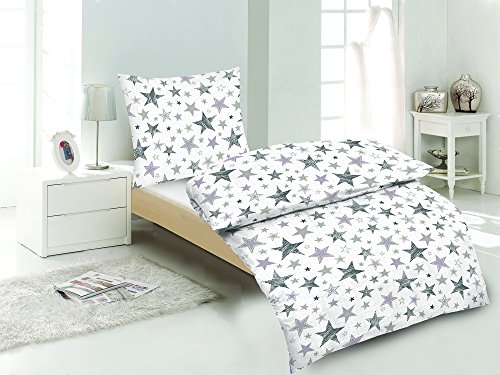 Wasserbetten-Markenshop 4-TLG Seersucker Bettwäsche Luna Weiss/grau/Taupe 100% Baumwolle, 2X 135x200 Bettbezug + 2X 80x80 Kissenbezug, Öko-Tex Standart 100 Cover