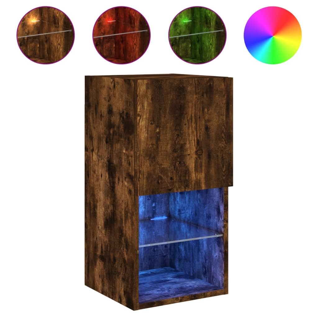 Szafki TV z LED 2 szt przydymiony dąb 30,5x30x60 cm meble RTV wiszące z oświetleniem RGB do salonu z przestrzenią do przechowywania
