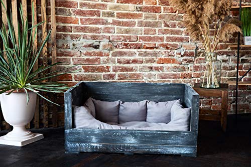 Kistenkolli Altes Land Hundebett Balu aus Holz mit Kissen 90x57x45cm Hundekorb Hundekissen Schlafplatz Vintage Hundesofa draußen Outdoor hundelounge Bett (90x57x45cm, Shabby Schwarz)