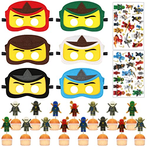 ADLISC Filz Spielzeug Masken 32 Stück,6 Cartoon Party Maske für Kinder, 2 Tattoo Kinder, 24 Cake Topper, Felt Cosplay Party Masks, Felt Masks for Jungen und Mädchen, Blau, L Cover