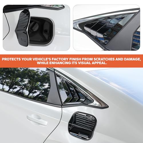 Image of for 11th Gen 2022-2026 Honda Civic Accessories, 3pcs Trim Set - Rear Quarter Triangle Window Louver Covers & Fuel Tank Cover (Fits Sedan Only /Not for Hatchback) (Carbon Fiber)