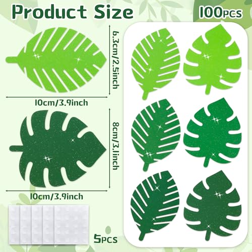 Image of Palm Leaves Glitter Cutouts - 100Pcs Tropical Accents Leaf Paper Cuts Summer Paper Accent Cut-out for Classroom Home School Bulletin Border Hawaii Beach Holiday Party Baby Shower Wall Decors