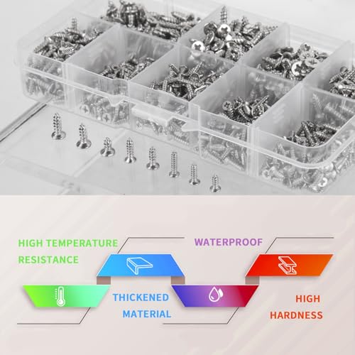1080 Pcs Stainless steel Small Wood Screws Assortment Kit, M2/M2.5/M3 Cross Head Self Tapping Screws - Image 2