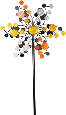 CIM Metall Windrad - Doppelwindrad Confetti Gold - Abmessung: Ø35cm Gesamthöhe: 130cm - wetterfest, pulverbeschichtet, lackiert, verschraubbar - inkl. 2-zackiger Bodenverankerung