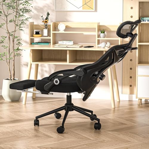 CYKOV Ergonomischer Bürostuhl mit Fußstütze, Büro Stuhl & Gaming Stuhl 150 kg+, 90-160° Verstellbare Rückenlehne, Verstellbare Lendenwirbelstütze und Kopfstütze, PC Stuhl & Drehstuhl für Home Office