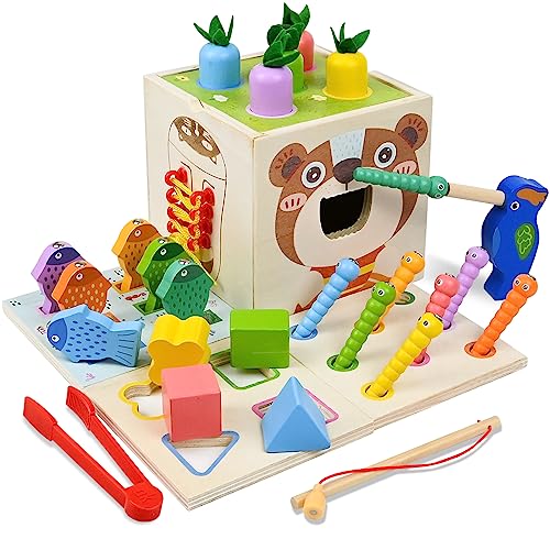 Ulikey Juguetes Montessori 1 años, 8 en 1 Kit de Juguetes Educativos de Madera, Encajar Juguete Juego de Clasificación, Juguetes de Habilidades Motrices para Niños 1 2 3 años Regalo Cumpleaños Navidad