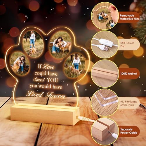 NIBESSER Personalisiert Gedenktafel für Haustiere Erinnerung LED Acrylglas mit Foto Hundandenken Geschenke Foto Nachtlampe Haustier Bilderrahmen für Katze und andere Haustiere Tiere