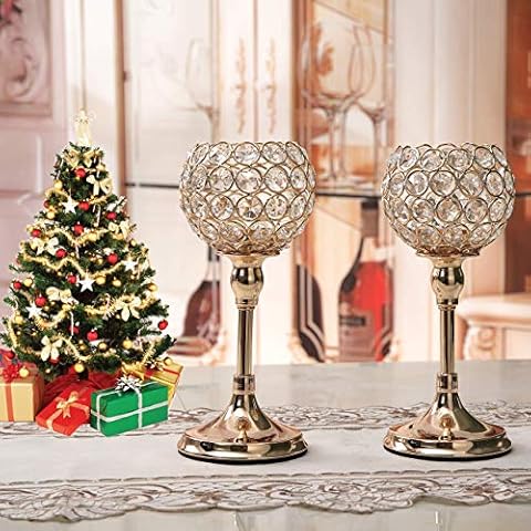 VINCIGANT Gold Crystal Pillar Candle Holders Cover