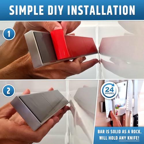 Image of 10 inch Strong Adhesive (No Drill) Magnetic Knife Holder for Wall - Professional Knife Strip - No Screws Needed - Adhesive Backing - Stainless Steel Bar (Upgraded Version - Will Not Fall)